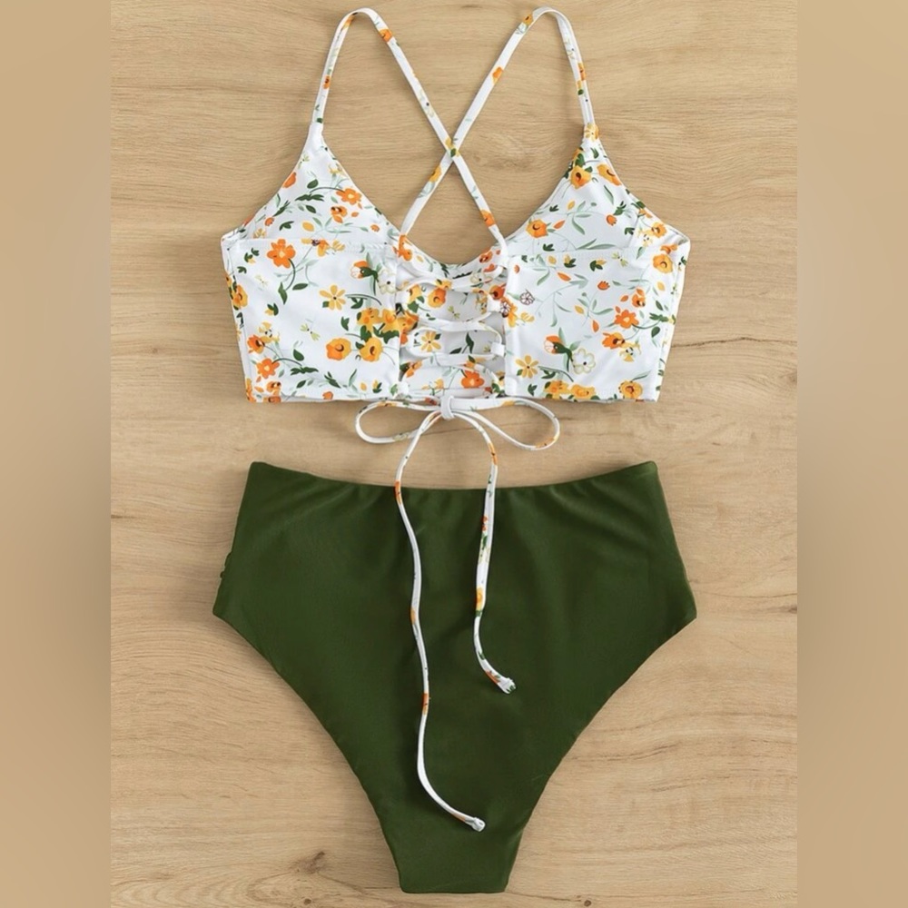 Plus Floral Ruched High Waisted Bikini Swimsuit
